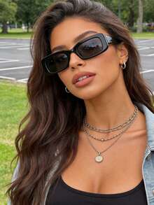 1pair Women Plastic Frame Casual Style Classic Modern Simple Style Basic All-Match Fashion Eyeglasses For Street Snap,Daily Life,Business Casual Woman Accessories - Grey - View 3
