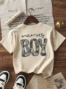 1 chiếc áo thun ngắn tay cổ tròn in hình hoạt hình ngộ nghĩnh dành cho bé trai, kiểu dáng thời trang thường ngày. - Màu be - Xem 2