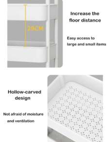 Carrito utilitario de plástico de 4 niveles con asa, carrito de almacenamiento multifuncional para oficina, sala de estar, cocina, organizador de almacenamiento móvil con ruedas 0803 - Blanco y Negro - Ver 3