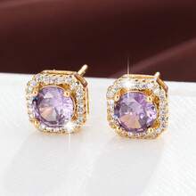 2pcs Women's Cubic Zirconia Square Stud Earrings, Gold-Plated Jewelry Suitable For Daily Wear And Festivals - Earring - View 11