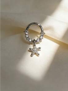 1 Piece Delicate Cubic Zirconia Inlaid Waterdrop Pendant Nose Hoop Ring For Girls Valentine's Day Gift - Silver - View 2