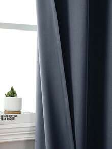 1片高遮光纯色窗帘面料，抗紫外线涤纶杆袋式顶部，易于悬挂，全年遮光，适用于厨房、客厅、办公室装饰 - 藏青 - 查看 5