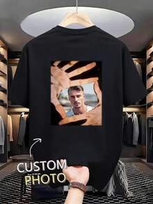 Men's Exclusive! Fixed Hand Seal + Custom Photo Print T-Shirt - Black - View 2