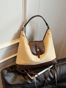 Large Capacity Commuter Tote Bag For Women, New Versatile Retro Fashion One Shoulder Crossbody 3-In-1 Casual Backpack - Khaki - View 6