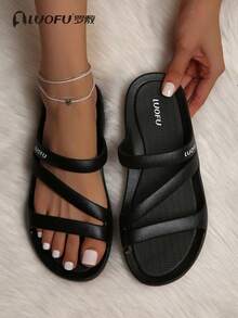 New Fashion Ladies Slippers Comfortable Outdoor Casual Sandals Slippers Beach Shoes Non-Slip Shoes, Women's Black Slippers - 黑色 - 查看 11