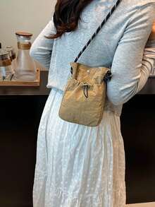 时尚简约女士尼龙斜挎迷你包 - 轻便，可调节肩带，纯色时尚手机包，带安全扣 - 棕色 - 查看 4