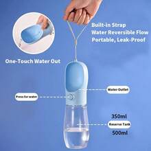 1 Pet Outdoor Water Bottle, 350ml/500ml, Portable Dog Water Bottle, Travel Water Bottle, Suitable For Dogs & Cats, Fits Small To Large Breeds, Must-Have For Pet Outdoor Hiking, Stylish Dog & Cat Accessory, Outdoor Travel Water Dispenser, Portable Pet Water Feeder, Easy To Carry For Travel - 淺藍色 - 查看 7