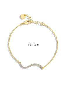 Charm-In 1 st minimalistiskt guldfärgat vågigt zirkoniakedjearmband för kvinnor - Gult guld - Visa 4