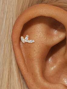 EleRunis 1PC 925 Sterling Silver Flower Marquise Irregular Flat Back Cartilage Helix Piercing Fine Jewelry For Daily Wear Wedding Party Engagement Anniversary Valentine's Day - Gold - View 21