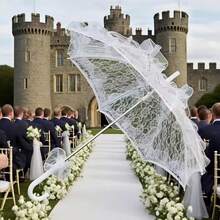 1 pièce Grand parapluie de mariée, parapluie de mariée style européen en dentelle, convient pour la décoration de la mariée, accessoire de photographie, protection solaire, manche robuste et résistant au vent, accessoire de mariage, décoration extérieure - Multicolore - Voir 1