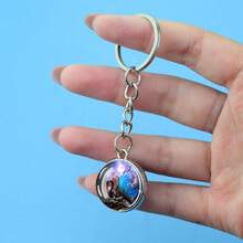 1个星空彩虹龙钥匙扣 奇幻龙双面玻璃球吊坠钥匙链 纪念品首饰钥匙圈 礼物 - 銀色 - 查看 5