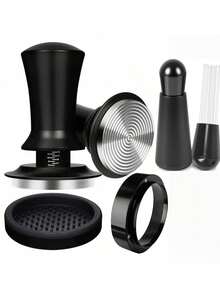 51/53/58mm 意式浓缩咖啡压粉器套装，4 件/8 件套装，带恒压弹簧，可调节不锈钢螺旋底座，包含压粉器、磁性计量环、硅胶垫、刷子，适用于商务、家庭、咖啡爱好者、DIY、派对、办公室，制作优质咖啡 - 黑色 - 查看 7