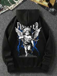 Sudadera básica de moda de otoño e invierno para hombre, sudadera unisex con estampado en la espalda, sudadera vintage de manga larga con bolsillos, top casual unisex de estilo urbano - Negro - Ver 2