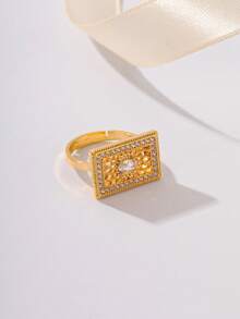 1枚优雅镀金铜镂空花冠锆石可调节戒指，时尚派对/节日女士礼物 - 金黃色 - 查看 9