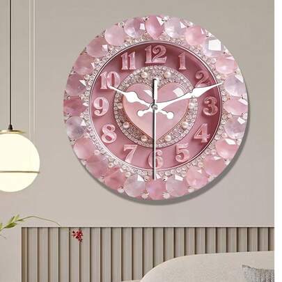 1 chiếc đồng hồ treo tường hình trái tim màu hồng đính pha lê, thiết kế sáng tạo, thích hợp trang trí phòng ngủ, phòng khách, văn phòng, kích thước 10/12 inch (Không bao gồm pin)