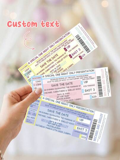 1pc Personalized Concert Ticket Wedding Invitation ,Customize Text,Custom Venue Card,Save The Date Ticket,Unique Wedding Invitation