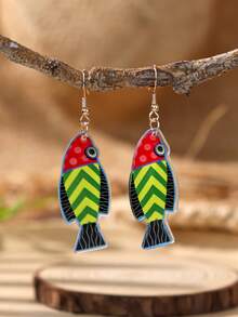 A Pair Of Beach Vacation-Style Tropical Marine Fish-Shaped Earrings, Suitable For Ladies To Wear During Their Seaside Vacations And At Music Festivals. - Multicolor - View 18