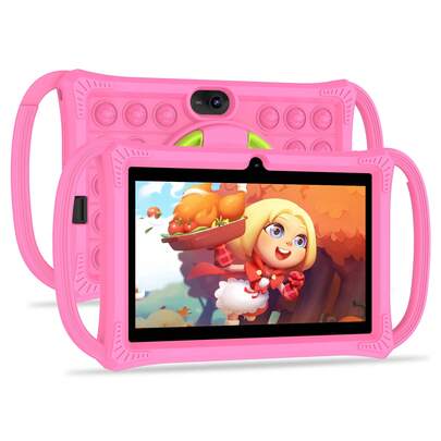 PRITOM Android 13 7-Inch Kids Tablet. Quad-Core CPU, 4GB(2+2GB Expansion) RAM, 32GB ROM (Expandable To 1TB). 1024*600 HD Screen Delivers Clear Visuals. WiFi, BT, Dual Cameras, Parental Controls, And An Included Durable Case, It's Interactive, And Worry-Free Gift!