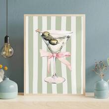 1 Stück, Leinwandkunst, gerahmte Wanddekoration, Martini-thematische druckbare Kunst, verspielte Raumdekoration, rosa & grün gestreifte Wandkunst, Vintage-Cocktail-Muster Bar-Wagen-Dekoration, rosa Schleife Kunst, Frühlingsdekoration, Frühlings-Heimdekoration, College-Stil Poster, Apartment-Dekoration, Tier-Poster, Raumdekoration Ästhetik, Dorm-Dekoration, Schlafzimmer-Dekoration, Wohnzimmer-Dekoration, Badezimmer-Dekoration, Küchen-Dekoration, Esszimmer-Dekoration - Cocktail - Übersicht 10