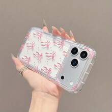 1pc Sweet Girl Style Pink Bow Transparent Full Coverage Phone Case - Clear - View 8