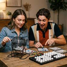 Bingo Game Set-Includes Metal Cage,80 Colorful Bingo Chips,Bingo Cards,Colored Balls,Plastic Masterboard,Great For Large Groups,Parties - Corlorful - View 7