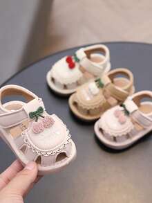1 Pair Soft Bottom Squeaky Shoes For Babies, Cute Cartoon Fresh Style Prewalker Shoes, Outdoor Closed-Toe Sandals - Pink - View 1
