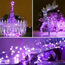 2 PIEZAS Luces de hadas de alambre de cobre LED púrpura de 2-5M con pilas AA (pilas no incluidas) para el Día de San Valentín, Ramadán, boda, dormitorio, decoración de fiesta - Morado - Ver 5