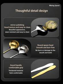 1/5pcs Stainless Steel Seasoning Spoon, Long Handle Deep Pot Spoon, Honey Spoon, Round Head Small Oil Spoon, Hotpot Restaurant Condiment Spoon - Multicolor - View 3