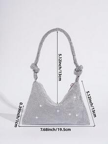 Sparkling Rhinestone Decor Mini Square Handbag, Fashion Versatile Clutch Bag For Party, Banquet, Events - Silver - View 3