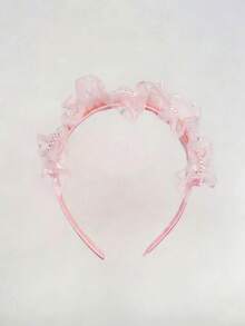 1件多功能珍珠皇冠、心形蝴蝶结发箍、蕾丝花朵可爱卡通发夹配饰，适合女孩 - 粉色 - 查看 5