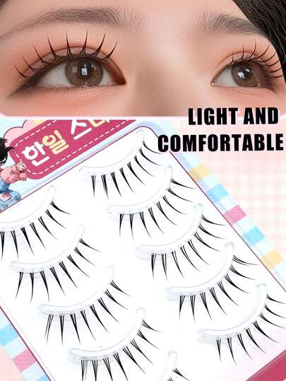 5对日式卡通尖头透明隐形假睫毛，自然甜美柔软轻盈，适合约会、旅行、便携
