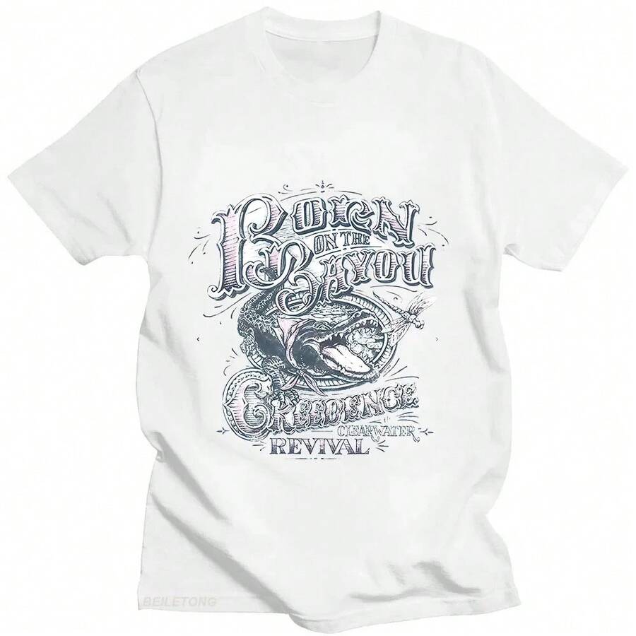Creedence Clearwater T Shirt Graphic Printing Grunge Band Hip Hop Tee-Shirt Short Sleeve Punk Tshirt Ropa Hombre Soft Top - 黑色 - 查看 1