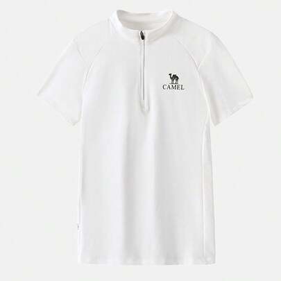 CAMEL CROWN Camiseta de manga corta transpirable para ciclismo de mujer, camiseta casual de protección solar de seda de hielo de verano con cuello alto para deportes