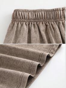 2026 Must-Have 260G Heavyweight Oversized Acid Wash Black Denim Shorts For Men, Comfy Baggy Fit With Elastic Waist & Adjustable Drawstring, Vintage Washed Summer Streetwear Shorts Ideal For Daily Casual, Skate Sessions And Weekend Hangouts - 摩卡棕 - 查看 10