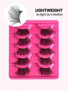 MAANGE 5 Pairs Natural Looking Thick False Eyelashes, Curled And Lengthened, Suitable For Parties, Cartoon Styles, Travel Essential, Extended Eyelash Ends, Eyelash Strips, Eyelashes, False Lashes - Black - View 7