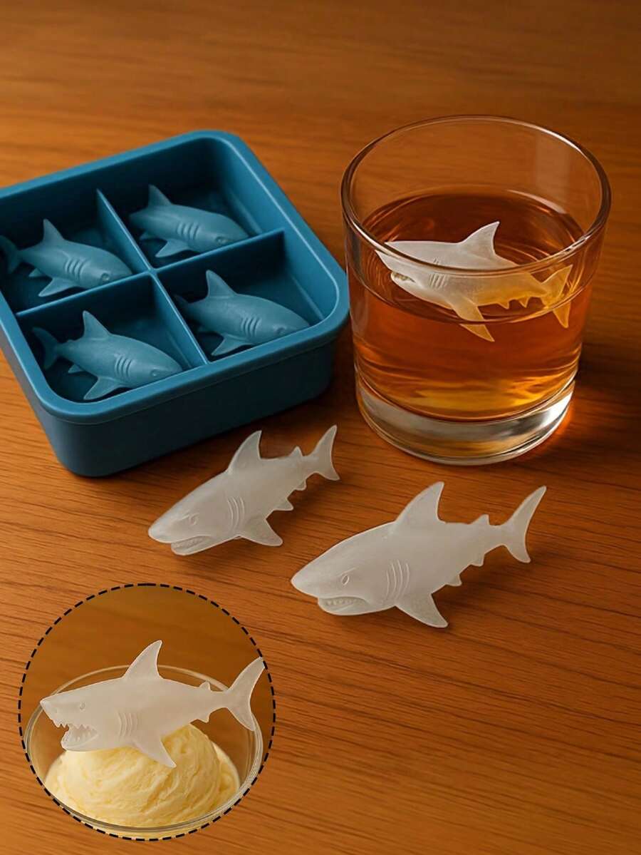 Shark Ice Cubes Reusable, Shark Silicone Ice Mold Features A Non-Stick Tray With Four Compartments,Stackable Flexible And Reusable & Easy Release,Trays Silicone Easy-Release And Flexible Trays For Freezer, Whiskey, Cocktail,Perfect For Creating Ice Cubes, Chocolates, And Cookie Shapes, Making It An Essential For Dessert Enthusiasts And Creative Kitchen Gatherings,Fun,Odd Novelty Cute Shark Gifts,Easter, Mother's Day, Independence Day, Wedding Season, Graduation Season