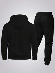 New Paris Print Warm Sweatshirt And Pants Set, Comfortable Autumn/Winter Loose Fit, Drawstring, Pockets, And Hood. - Black - View 2