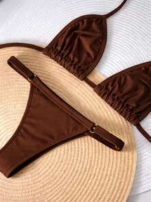 Women's String Bikini, Adjustable Thong, Sensual, Elegant, Casual, Beach, Travel - Óxido marrón - Ver 2