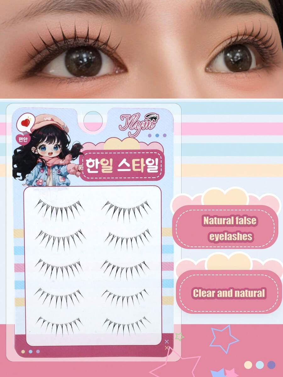 5 Pairs Anime-Style Invisible Wispy False Eyelashes, Lightweight Curly Full Strip Lashes For Party & Daily Wear, Korean & Japanese Design