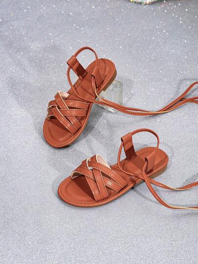 1 par de sandalias planas con cordones para niños, de moda, cómodas y casuales