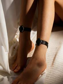 Bộ 2 vòng chân bằng da PU dành cho nữ, dây đeo mắt cá chân có thể điều chỉnh, kiểu dáng thời trang, dễ thương, gợi cảm, phong cách punk goth, phù hợp cho đám cưới và phụ kiện cô dâu. - màu đen - Xem 5