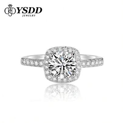 1pc 0.5/1/2 Carat 4-Prong Round Moissanite Engagement Ring, D Color VVS1 Clarity Diamond Wedding Band, 925 Sterling Silver 18K White Gold Plated Wedding Ring, Valentine's Day/Anniversary Gift
