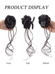 8英寸合成发髻、马尾辫、甜甜圈发髻发夹、编织发髻、黑色花朵发髻发夹、深棕色女士发髻 - 彩色 - 查看 5