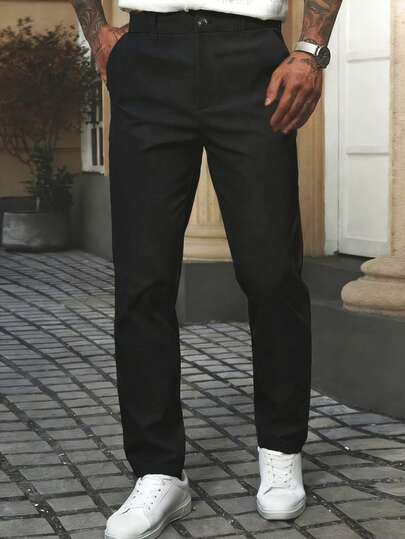 Pantalon de costume casual ajusté et fuselé pour hommes, tissu fin, pantalon formel noir pour le bureau, été