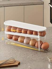 2pcs Automatic Egg Storage Box, Holds 12-14 Eggs, Sliding Double-Layer Design, Fresh Egg Holder, Kitchen Essential, Space-Saving Fridge Egg Tray - Multicolor - View 8