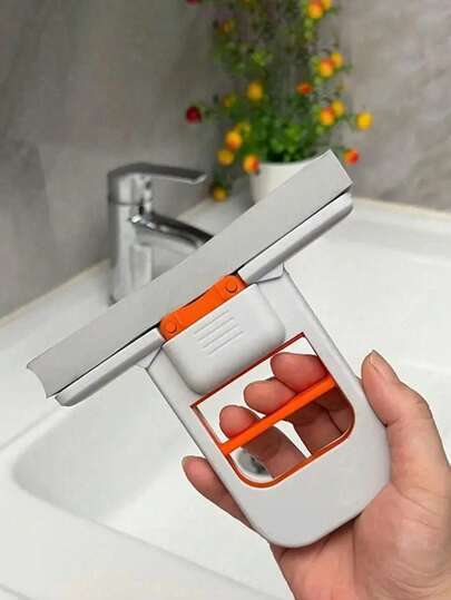 Mopa de escritorio plegable mini con herramienta de limpieza de esponja autoestrujadora portátil, sistema de limpieza en seco y húmedo para encimeras de cocina, baño, vidrio