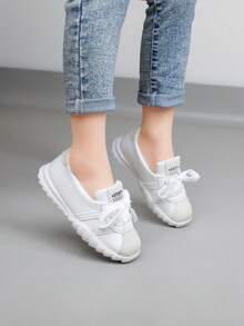 1 Paio di Sneaker Casual Unisex, Scarpe Casual Basse Morbide con Disegno Geometrico e Lacci, Disponibili in Bianco e Nero, Adatte per Escursioni all'Aperto, Uso Quotidiano e Feste in Casa, Scarpe per Bambini e Ragazzi, Suola Morbida in Gomma - Beige - Visualizzare 8
