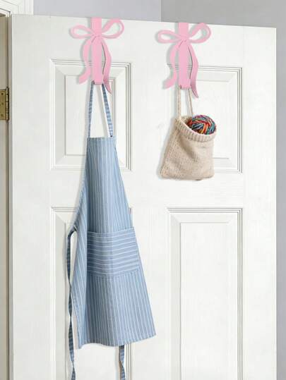 1 pièce Crochet de porte de cuisine rose en forme de nœud, crochet en métal sans perçage pour derrière la porte, facile à installer, organisateur gain de place pour serviette, louche, spatule, papier de cuisine, etc. Crochets de placard amovibles convenant pour la chambre, la cuisine, le bureau, la salle de bain. Accessoires de cuisine.