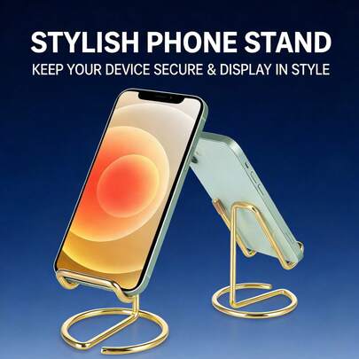 1 pieza Soporte de teléfono de metal premium, soporte de escritorio minimalista de hierro para teléfono/tableta, soporte de teléfono/tableta de metal creativo, adecuado para varios estuches de teléfono, soporte de escritorio para teléfono, soporte portátil para teléfono, producto de escritorio, resistente al desgaste, adecuado como regalo de cumpleaños para familiares y amigos, accesorio de teléfono
