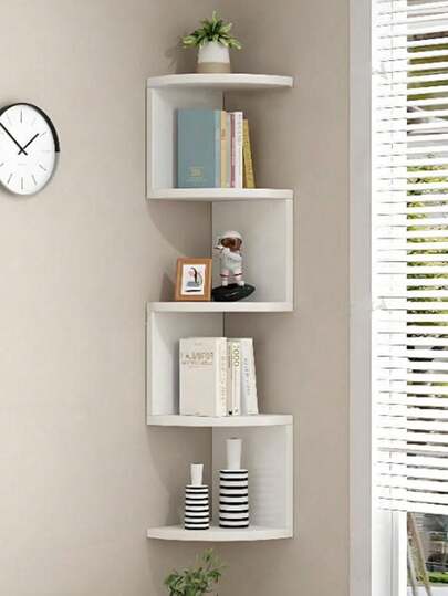 1件套转角悬浮置物架，壁挂式转角储物柜带搁板，复古木质壁挂式转角置物架，卧室/客厅转角置物架，2/5/7件套壁挂式转角储物架，多层木质置物架，适用于酒店、家庭、厨房、浴室、卧室或客厅（碳化黑/白）